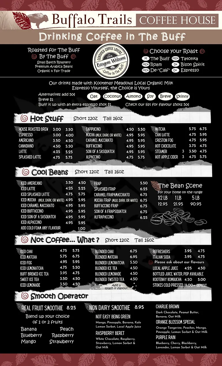 Coffee and food at Buffalo Trails Coffee House in Creston, BC