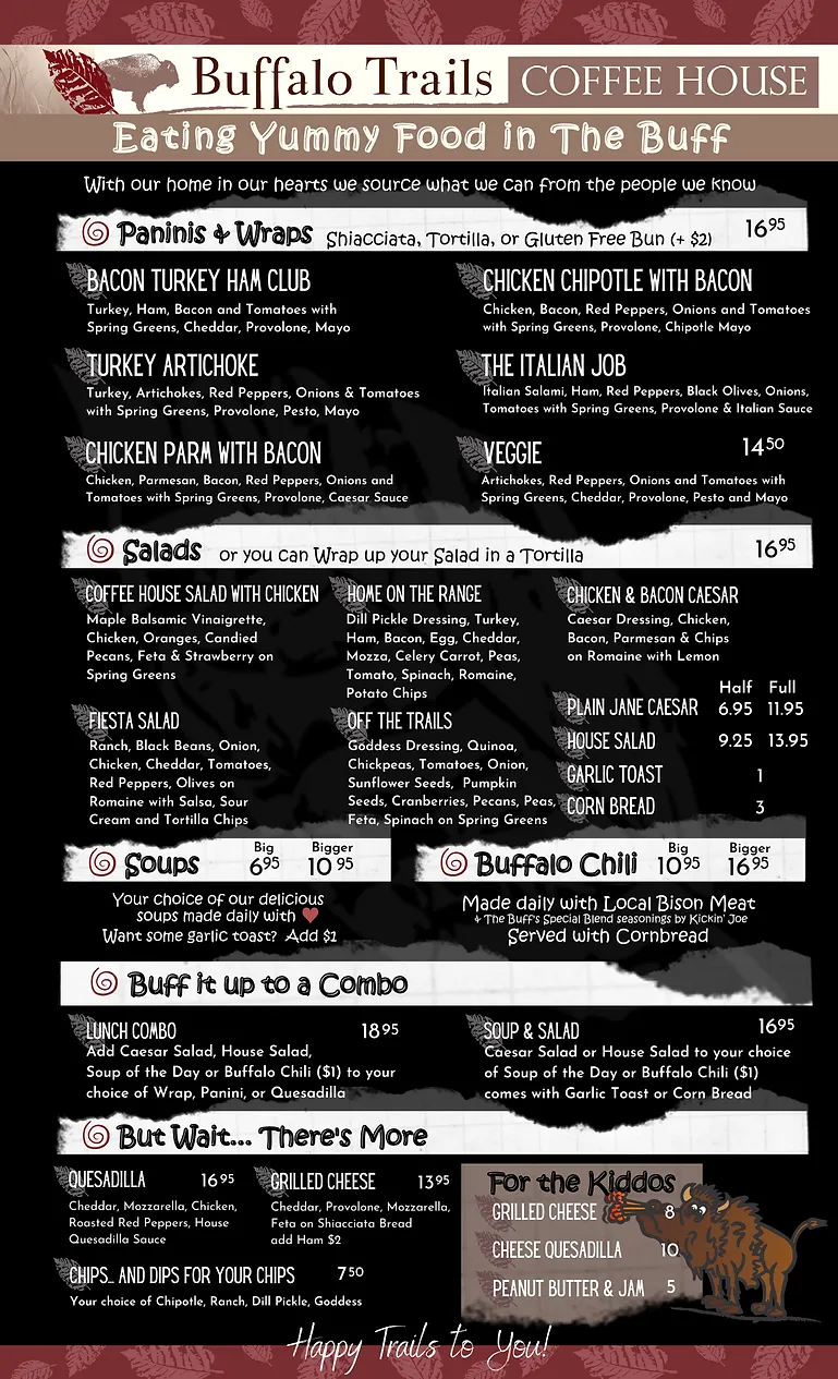 Food and drink served at Buffalo Trails Coffee House